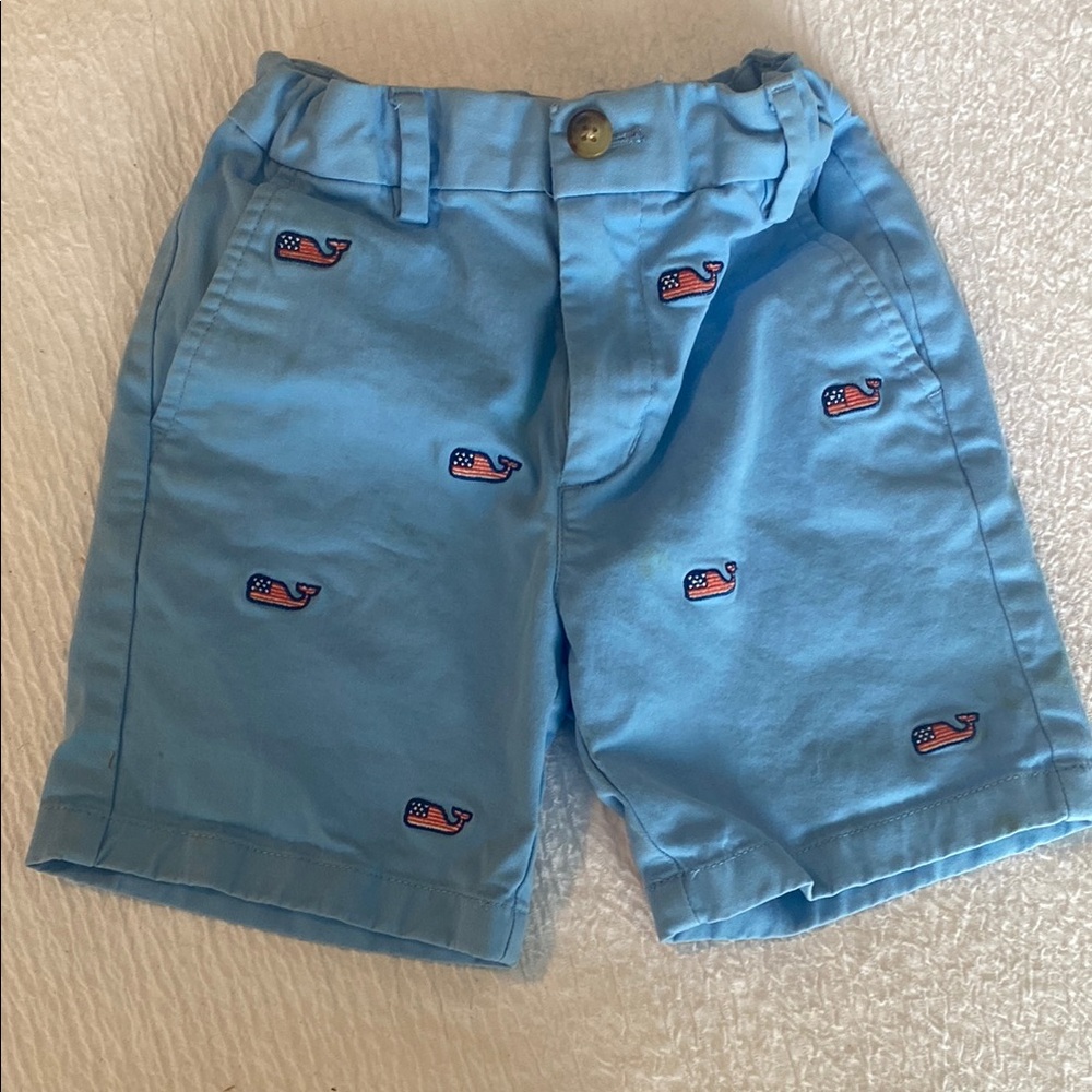 Vineyard Vines Kids Shorts with American Flag Whale Pattern